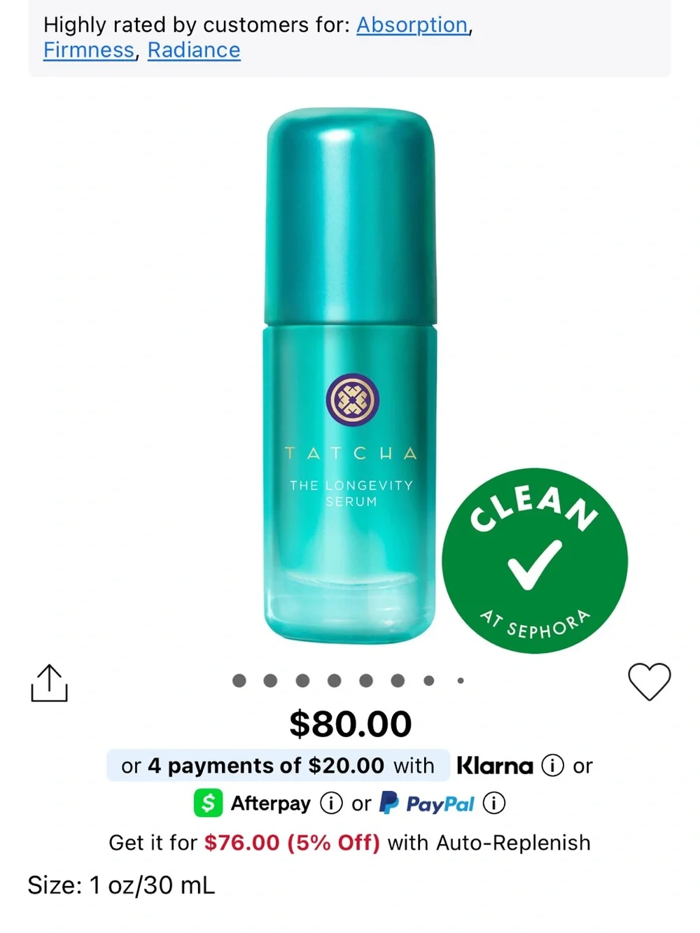 Tatcha The Longevity Serum- Cream & Teal Accents